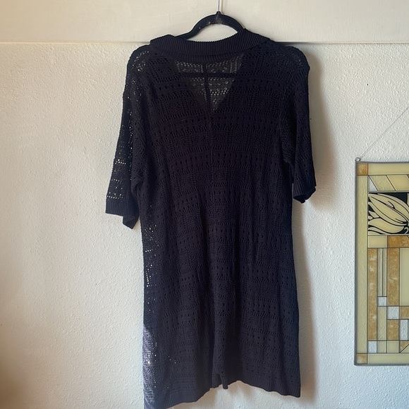 Vintage black crochet short sleeve button down romper - Picture 5 of 8